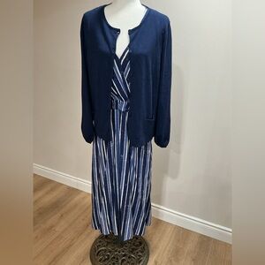 NWT Tommy Bahama Fan Fair Stripe Hi/Lo Maxi Dress Island Navy size large